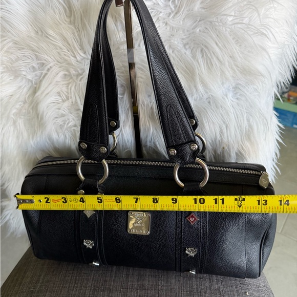 MCM Black Leather Barrel Satchel with Gold Accent Plate - Picture 5 of 12